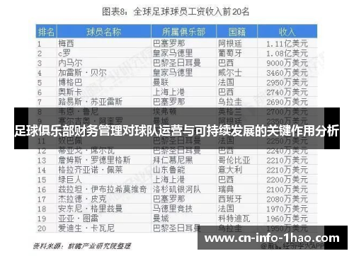 足球俱乐部财务管理对球队运营与可持续发展的关键作用分析